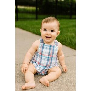 Janie and Jack Baby Boys Plaid Sleeveless Shortall Romper -Size 3-6 Months- EUC